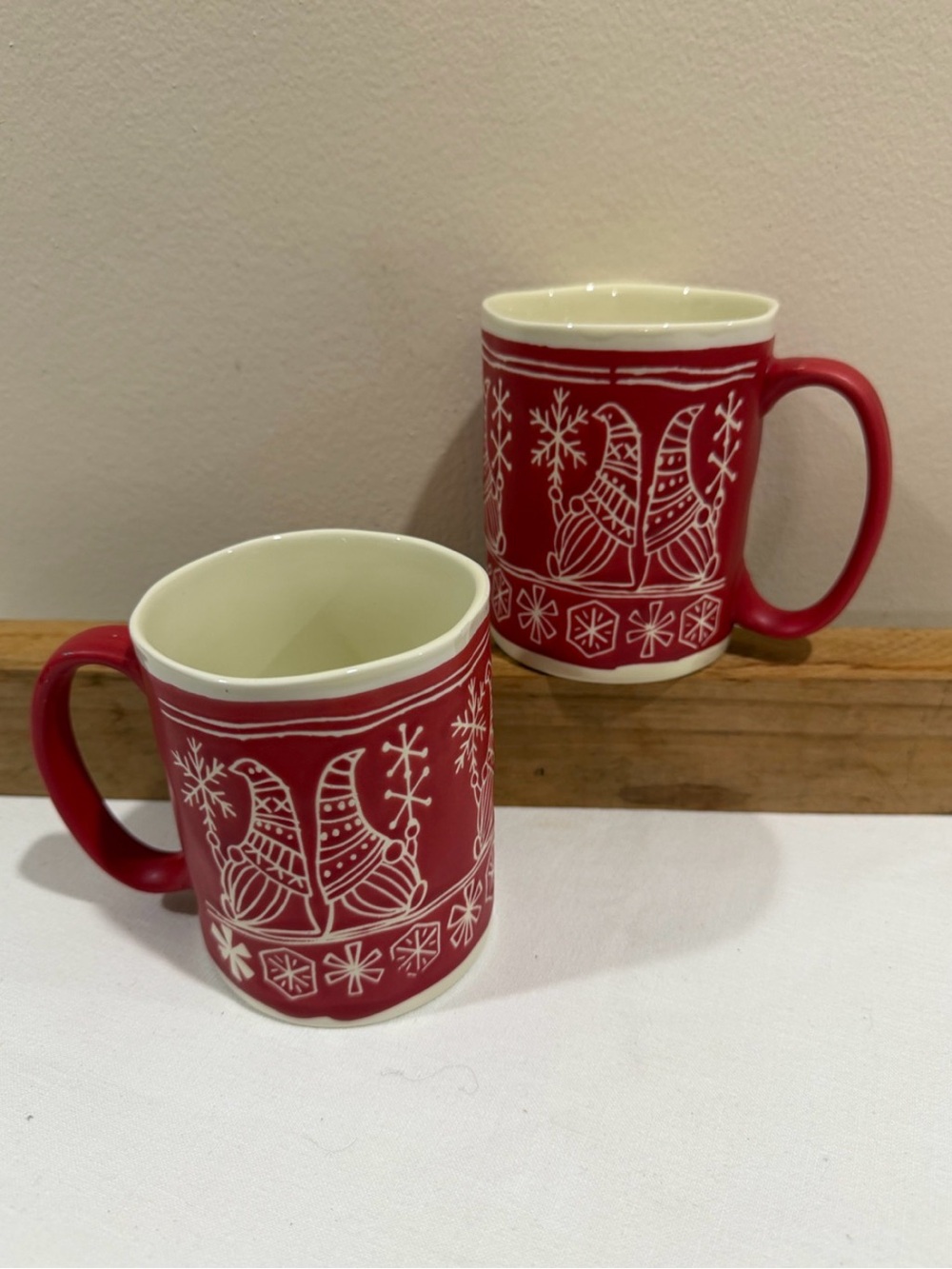 Peppermint & Pine gnome & snowflake ceramic mugs (2)
